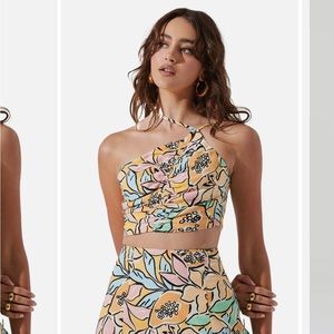 Covina Tropical Print One Shoulder Crop